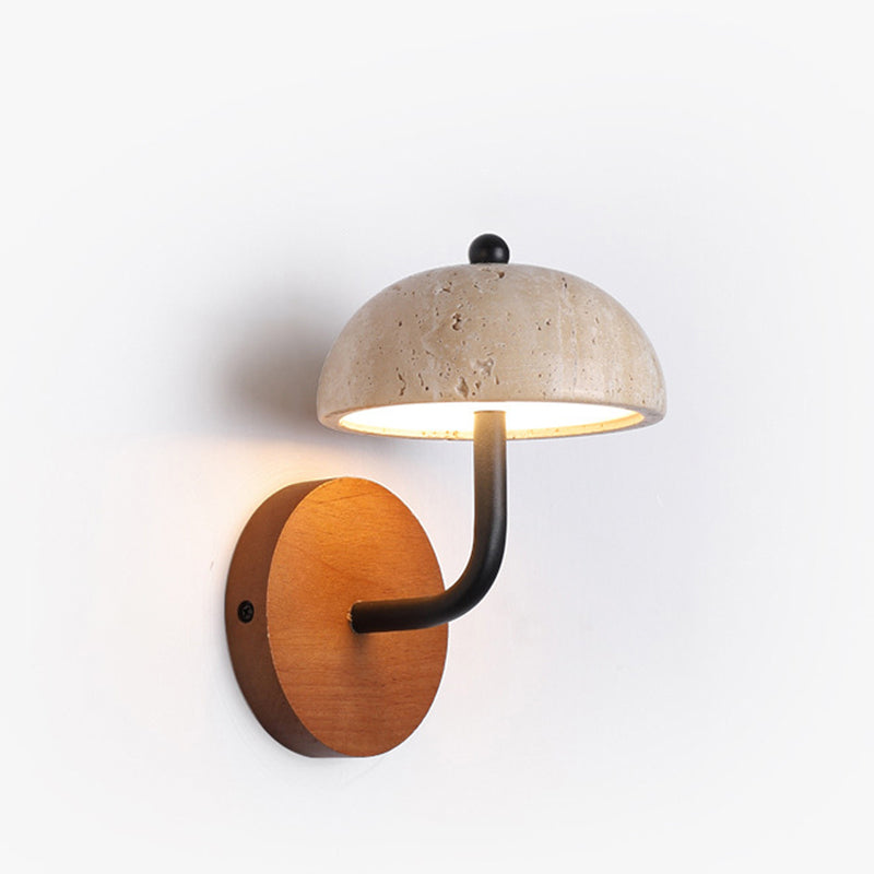 Round Mushroom Metal Walnut Wall Lamp