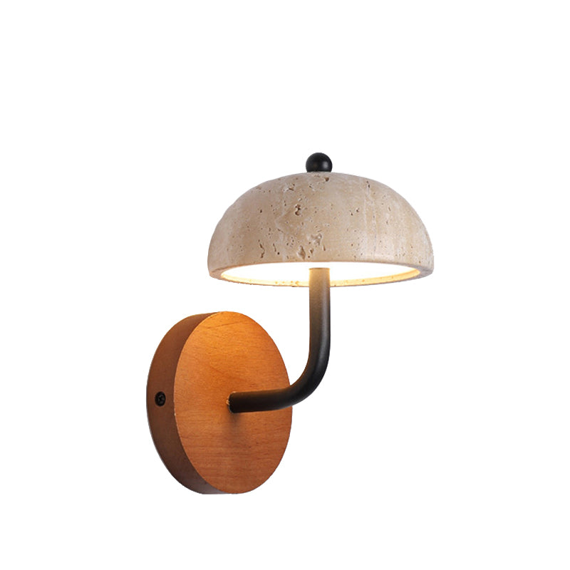 Round Mushroom Metal Walnut Wall Lamp