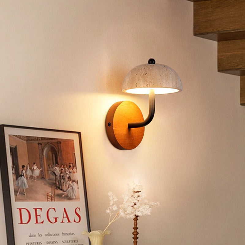 Round Mushroom Metal Walnut Wall Lamp