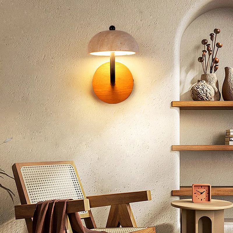 Round Mushroom Metal Walnut Wall Lamp