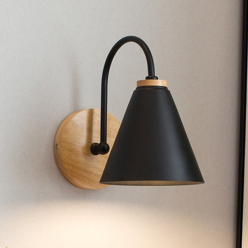 Conical Solid Wood Iron Wall Lamp