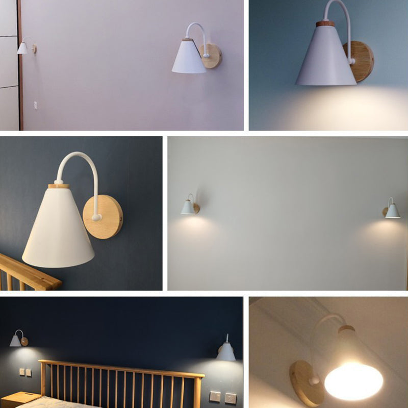 Conical Solid Wood Iron Wall Lamp