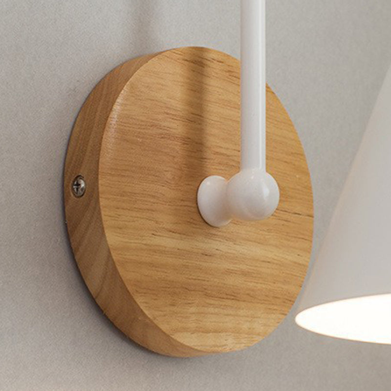 Conical Solid Wood Iron Wall Lamp