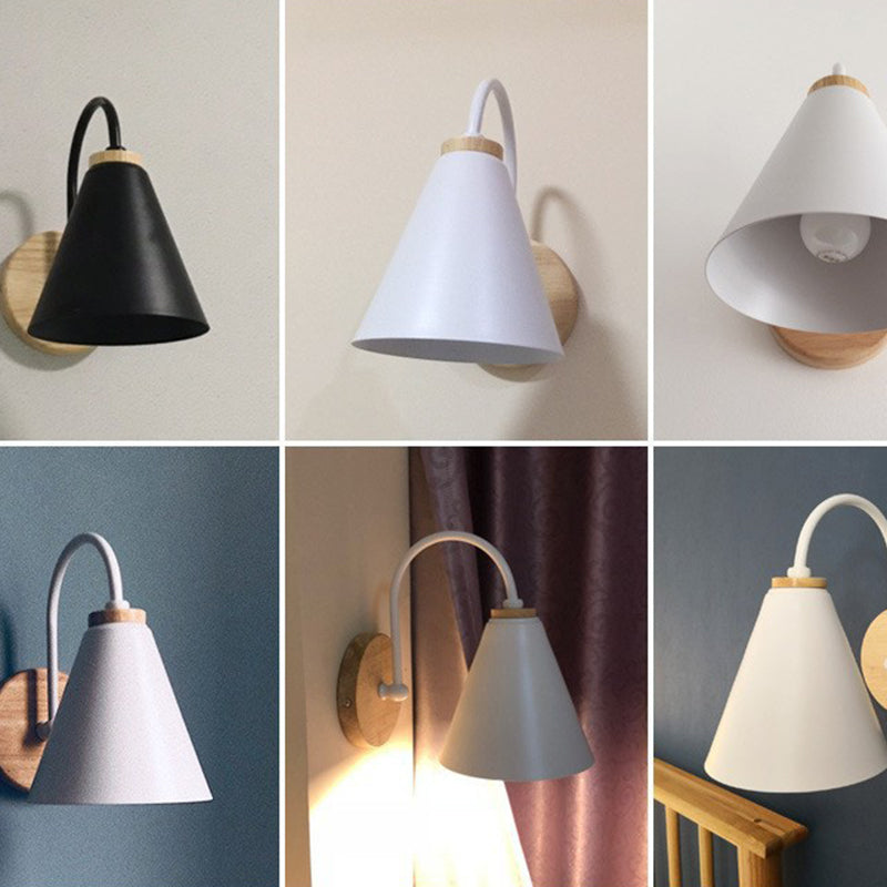 Conical Solid Wood Iron Wall Lamp
