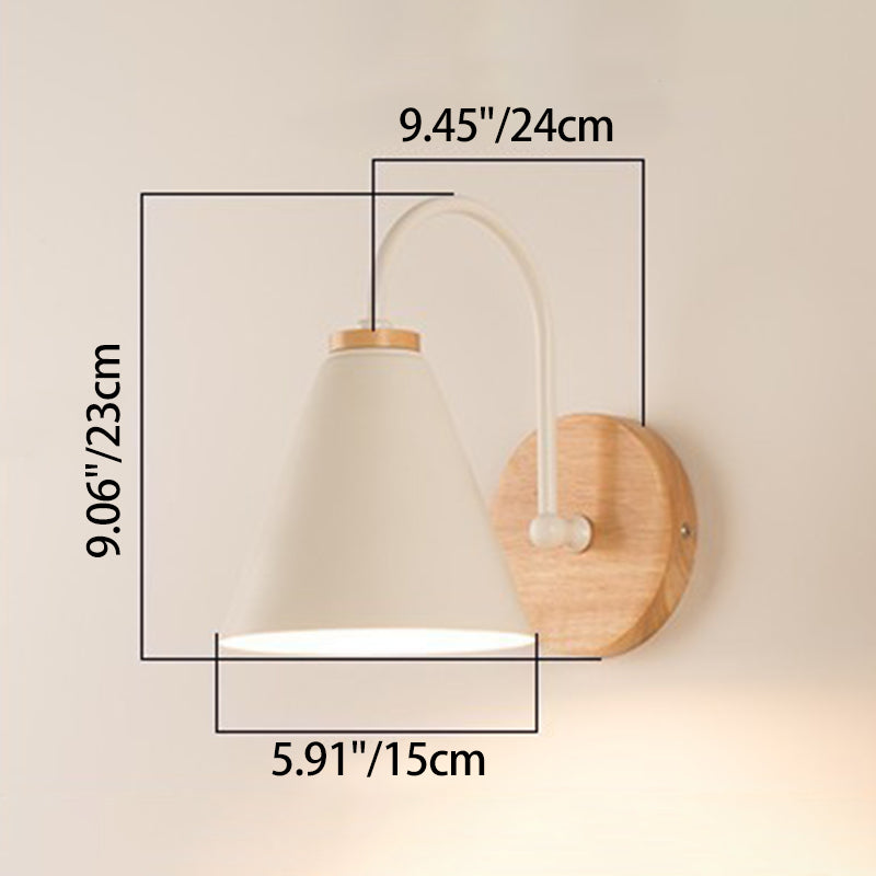 Conical Solid Wood Iron Wall Lamp