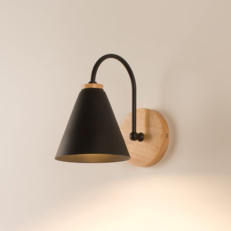 Conical Solid Wood Iron Wall Lamp