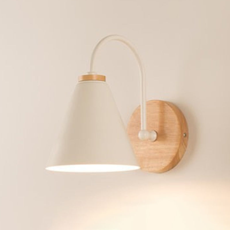 Conical Solid Wood Iron Wall Lamp