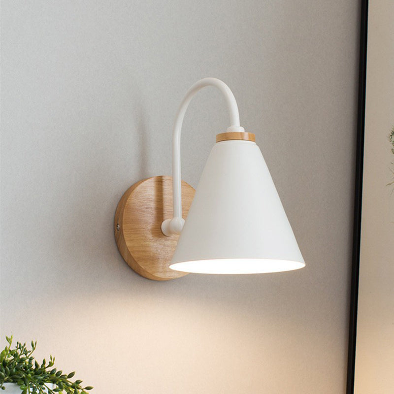 Conical Solid Wood Iron Wall Lamp