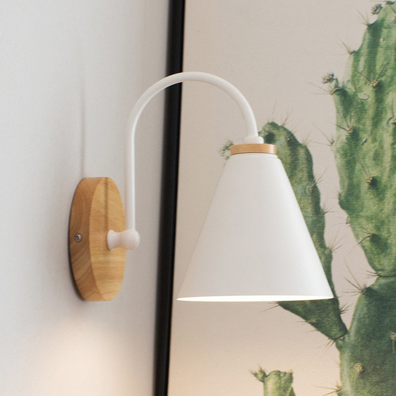 Conical Solid Wood Iron Wall Lamp