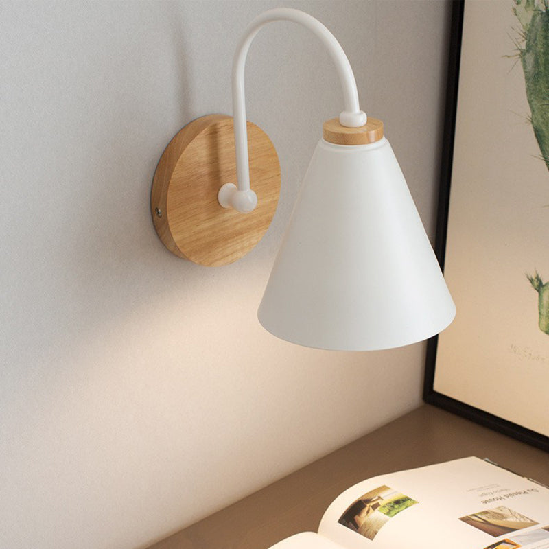 Conical Solid Wood Iron Wall Lamp