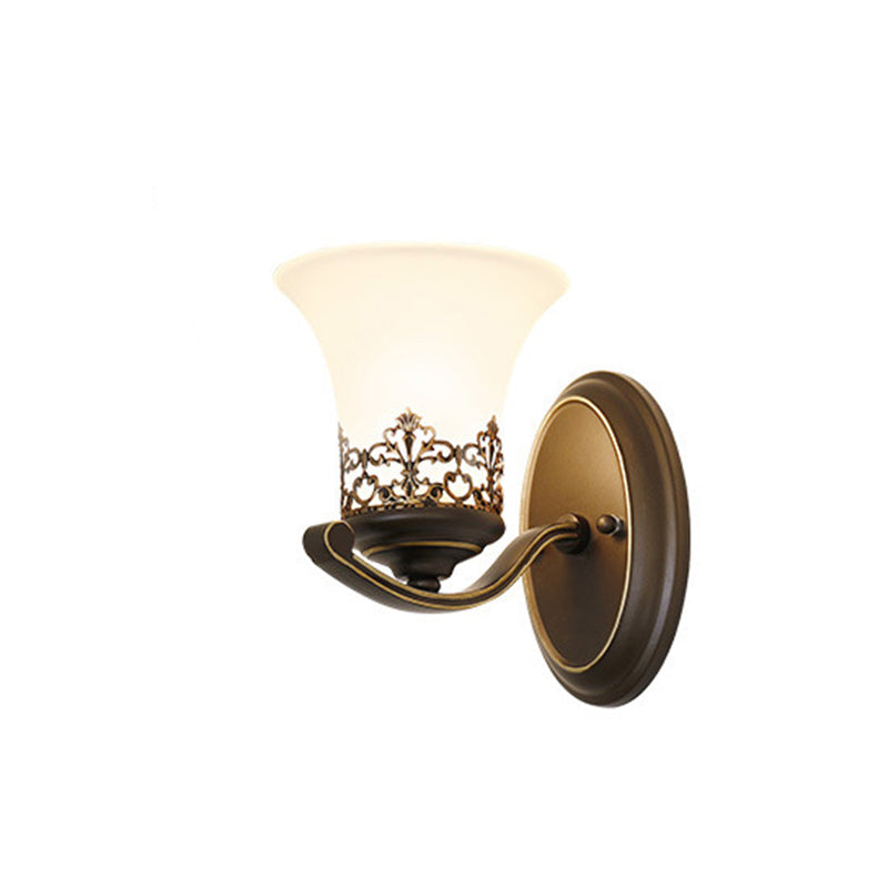 Floral Pattern Iron Glass Wall Lamp