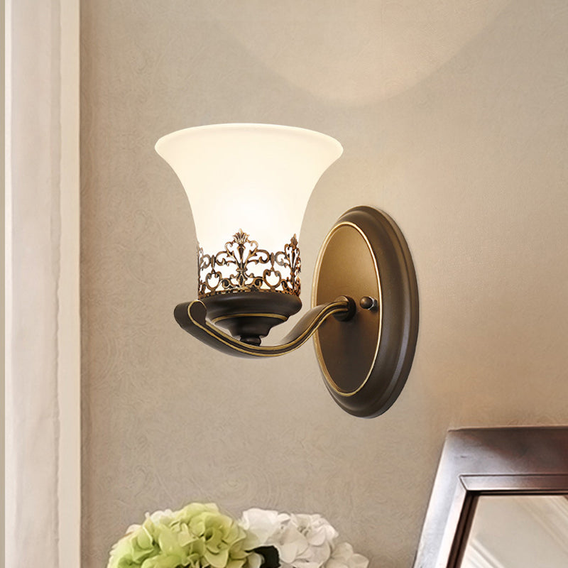 Floral Pattern Iron Glass Wall Lamp