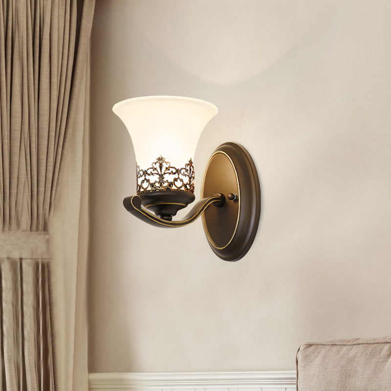 Floral Pattern Iron Glass Wall Lamp