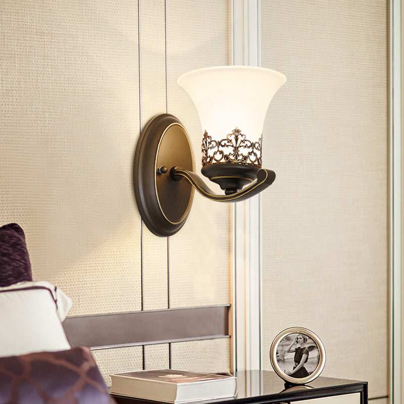Floral Pattern Iron Glass Wall Lamp