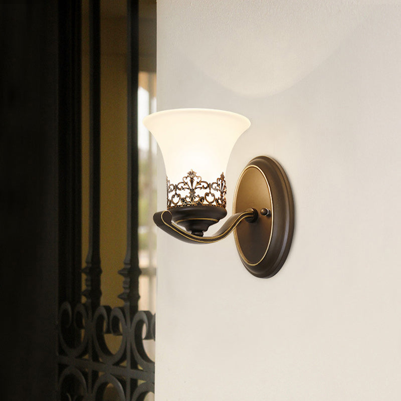 Floral Pattern Iron Glass Wall Lamp