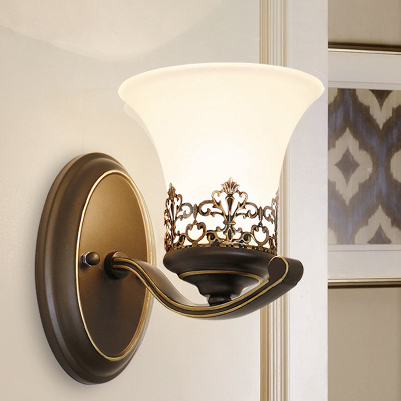 Floral Pattern Iron Glass Wall Lamp