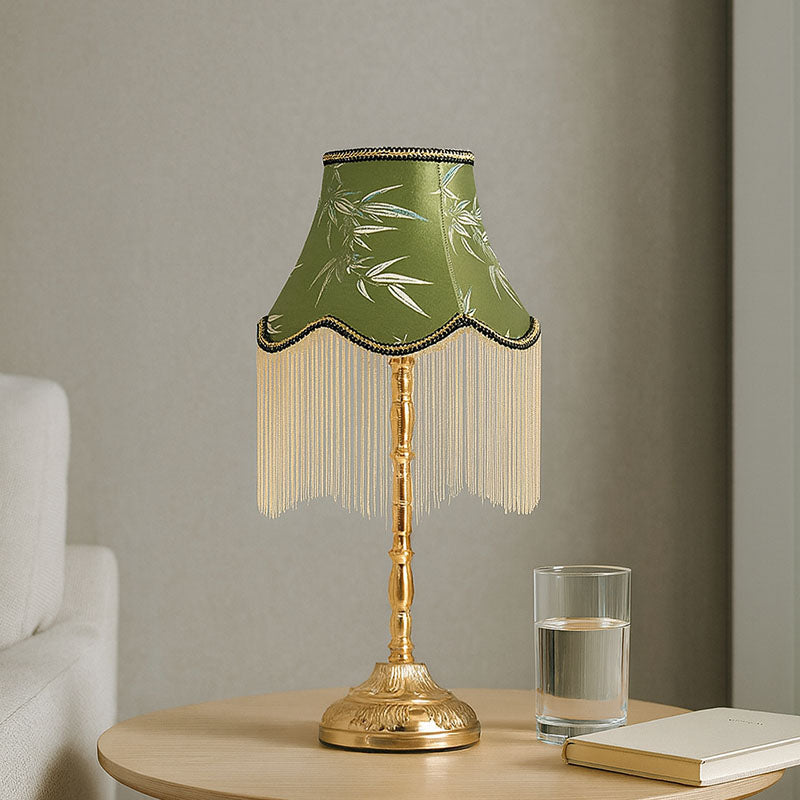 Cylindrical Bamboo Pattern Tassel Table Lamp