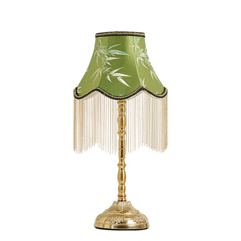 Cylindrical Bamboo Pattern Tassel Table Lamp