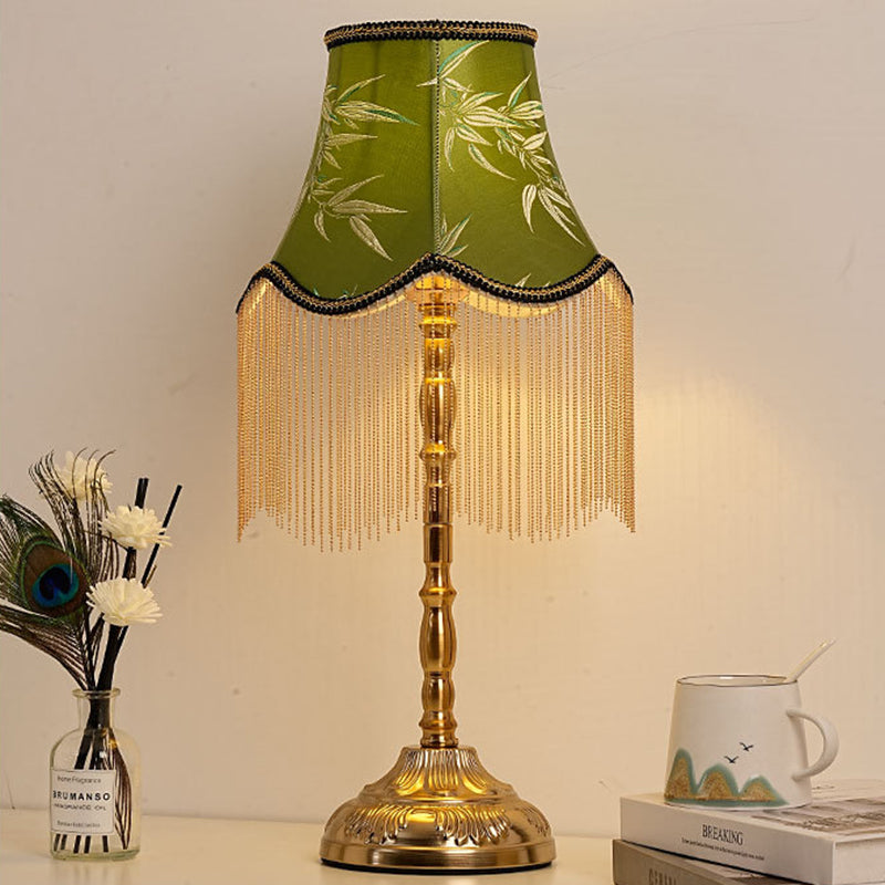 Cylindrical Bamboo Pattern Tassel Table Lamp