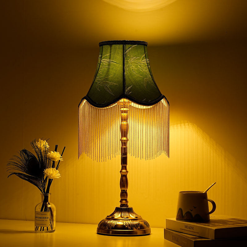 Cylindrical Bamboo Pattern Tassel Table Lamp