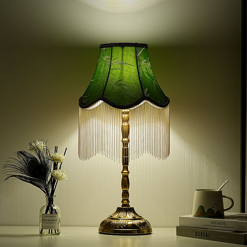 Cylindrical Bamboo Pattern Tassel Table Lamp