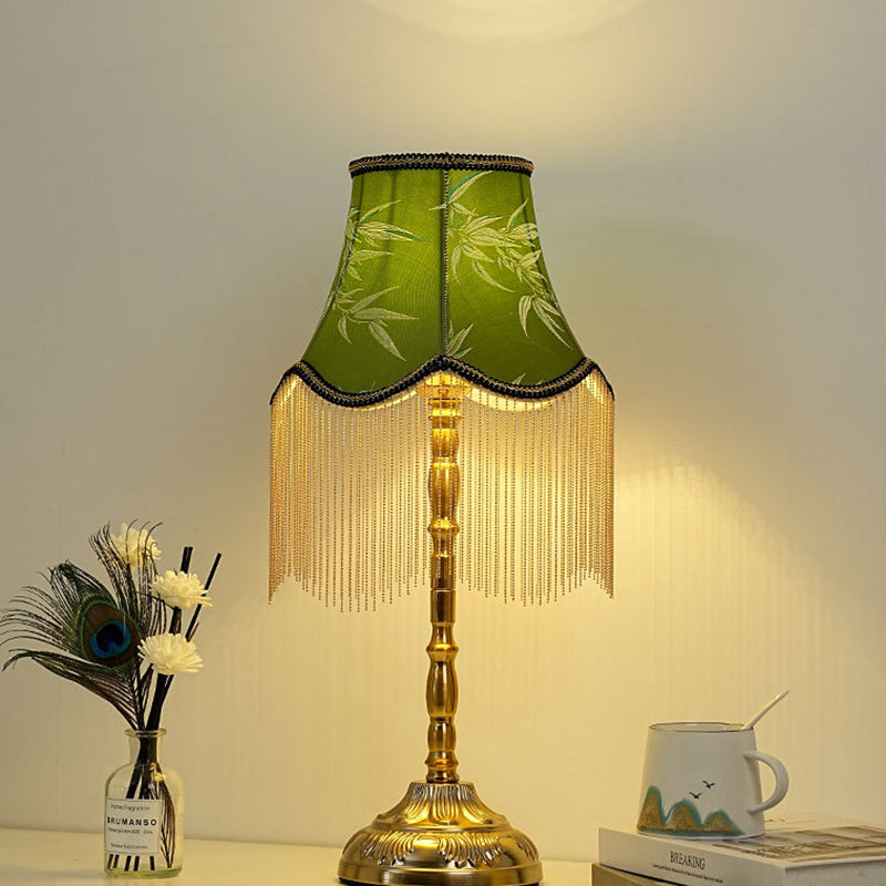 Cylindrical Bamboo Pattern Tassel Table Lamp