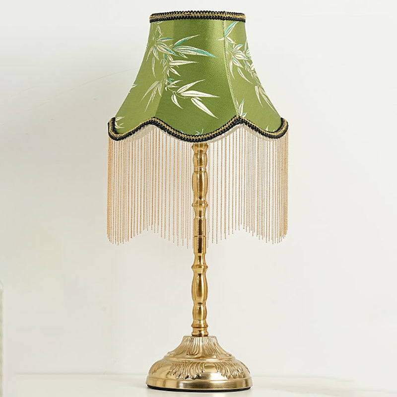 Cylindrical Bamboo Pattern Tassel Table Lamp