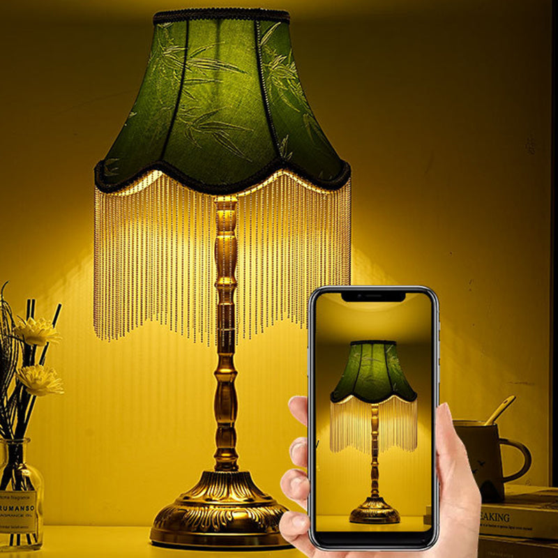 Cylindrical Bamboo Pattern Tassel Table Lamp