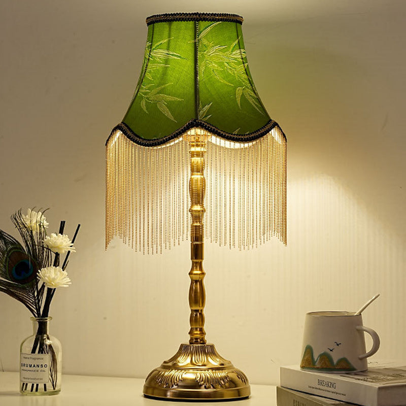 Cylindrical Bamboo Pattern Tassel Table Lamp