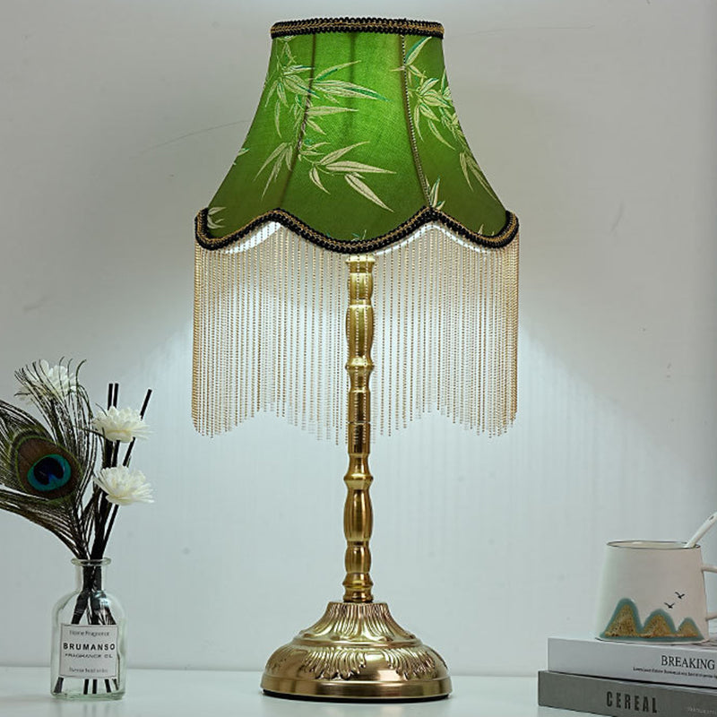 Cylindrical Bamboo Pattern Tassel Table Lamp