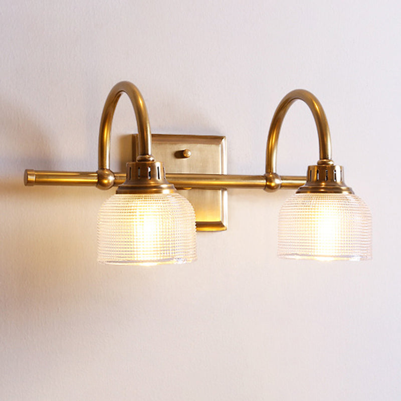 Round Copper Glass Vanity 2-Light Wall Lamp