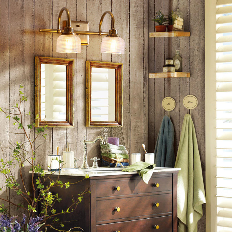 Round Copper Glass Vanity 2-Light Wall Lamp