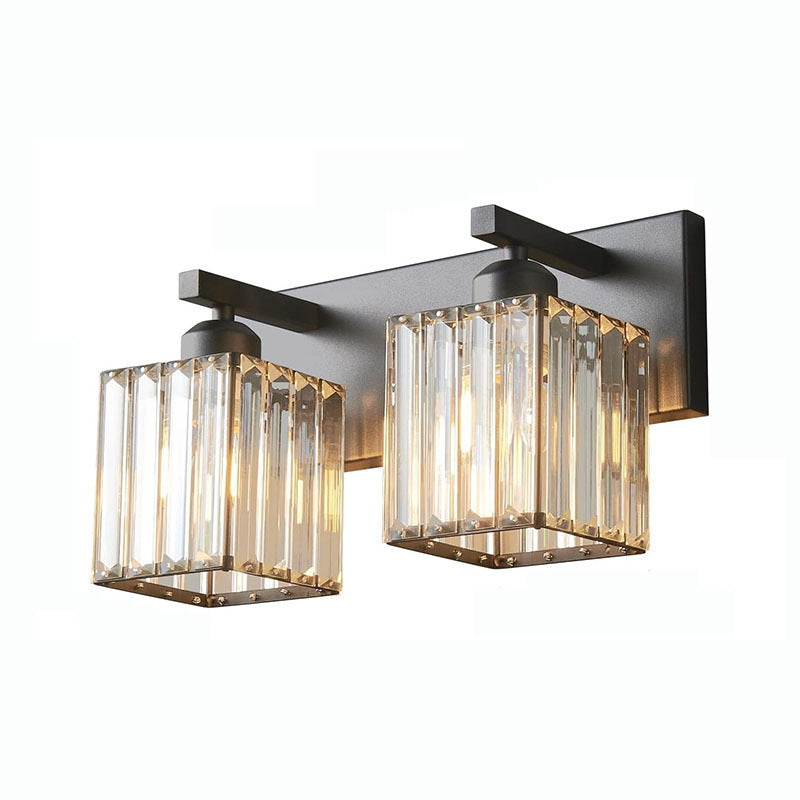 Square Metal Crystal Vanity 3-Light Wall Lamp
