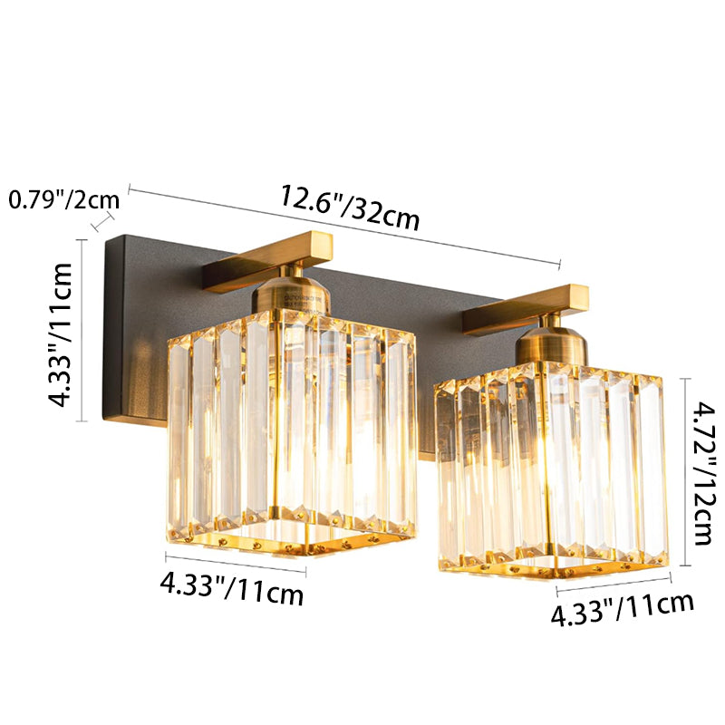 Square Metal Crystal Vanity 3-Light Wall Lamp