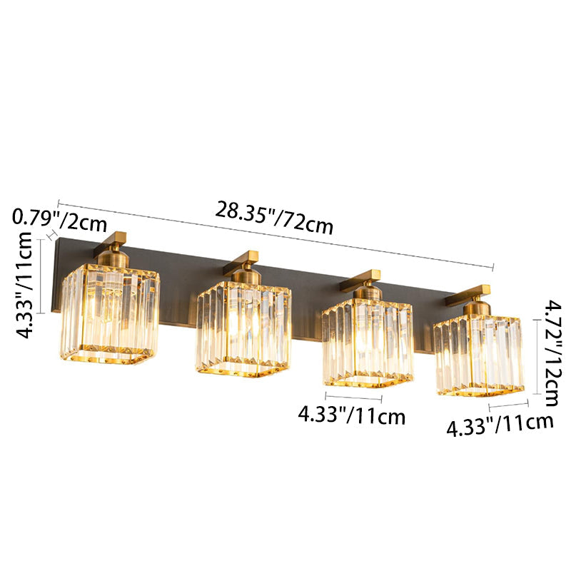 Square Metal Crystal Vanity 3-Light Wall Lamp