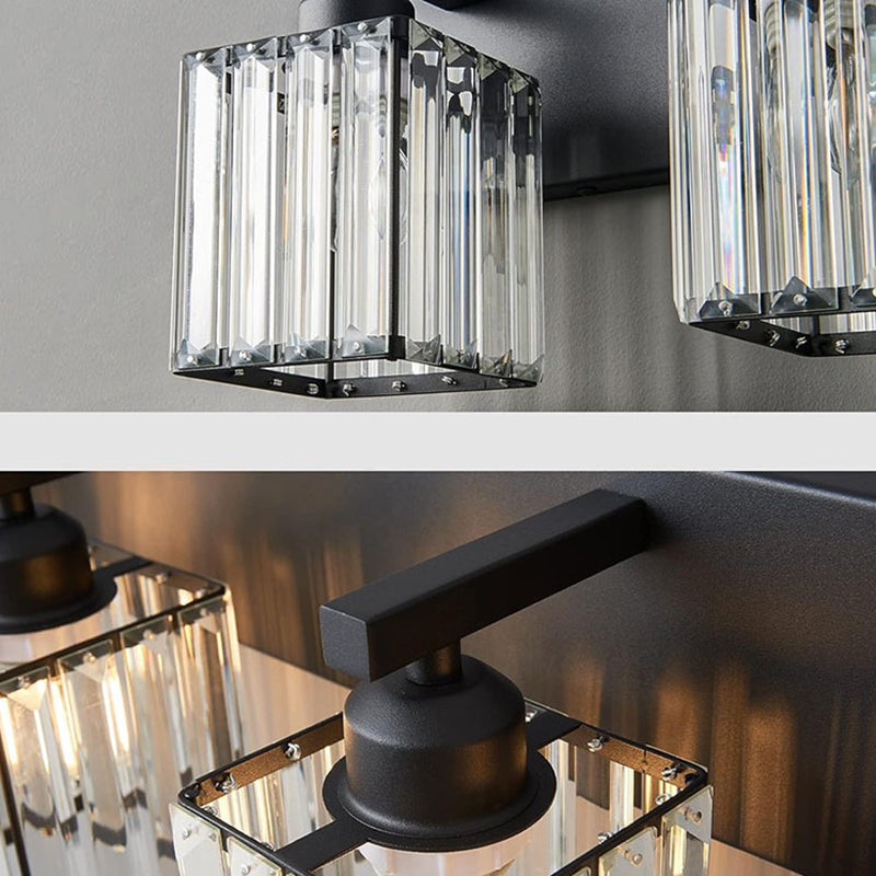 Square Metal Crystal Vanity 3-Light Wall Lamp
