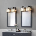 Square Metal Crystal Vanity 3-Light Wall Lamp