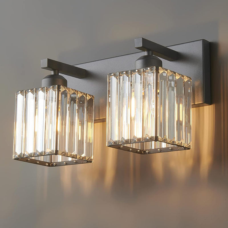 Square Metal Crystal Vanity 3-Light Wall Lamp