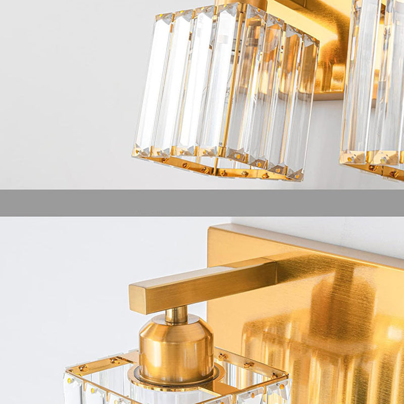 Square Metal Crystal Vanity 3-Light Wall Lamp