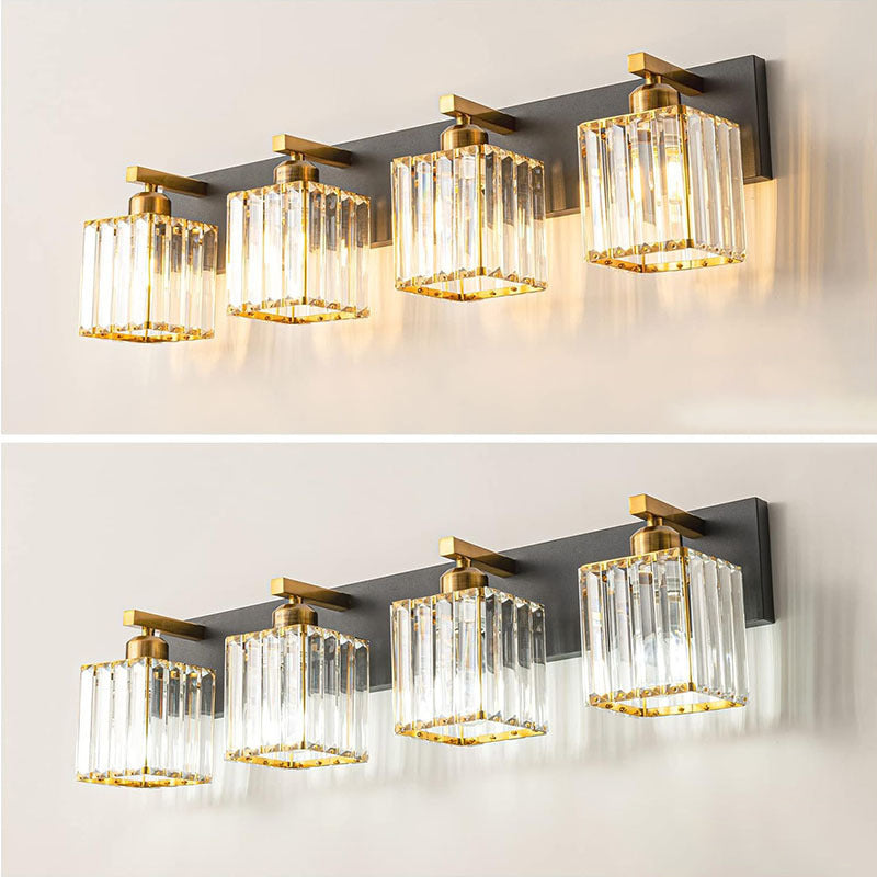 Square Metal Crystal Vanity 3-Light Wall Lamp