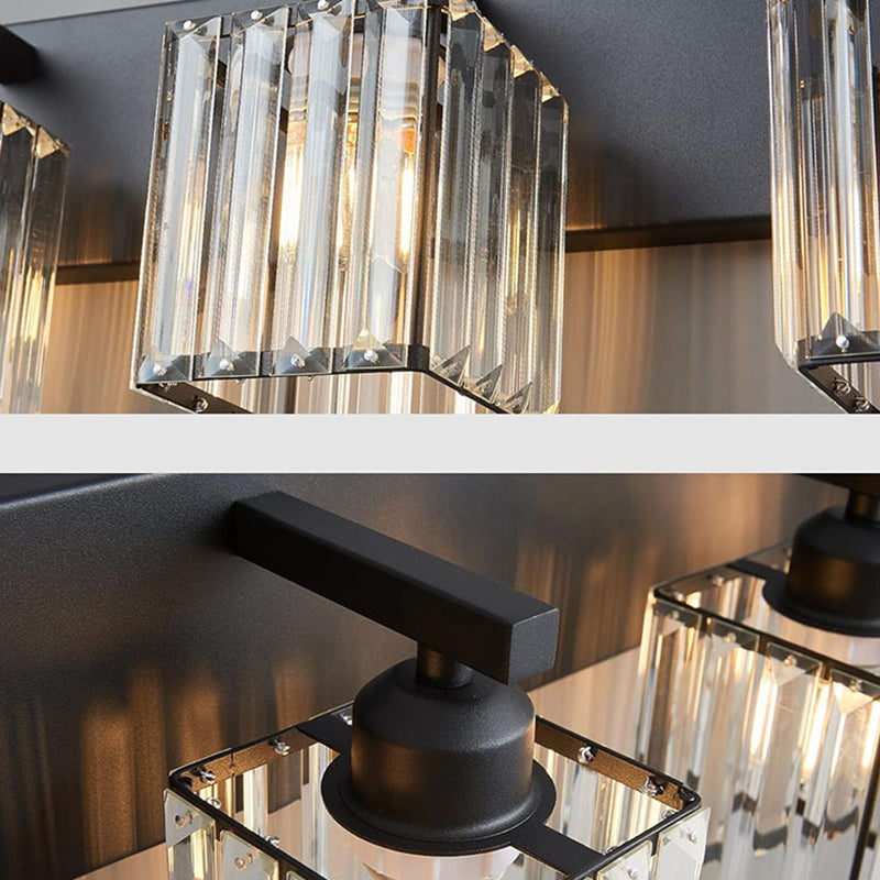 Square Metal Crystal Vanity 3-Light Wall Lamp