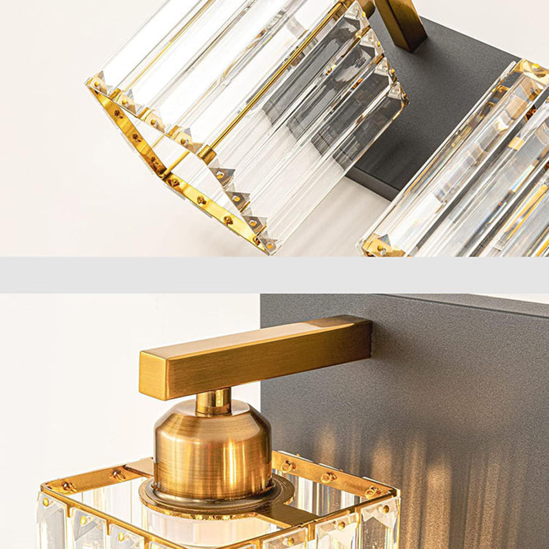 Square Metal Crystal Vanity 3-Light Wall Lamp