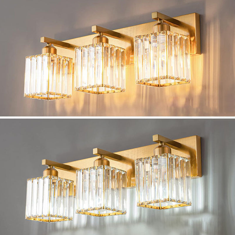 Square Metal Crystal Vanity 3-Light Wall Lamp