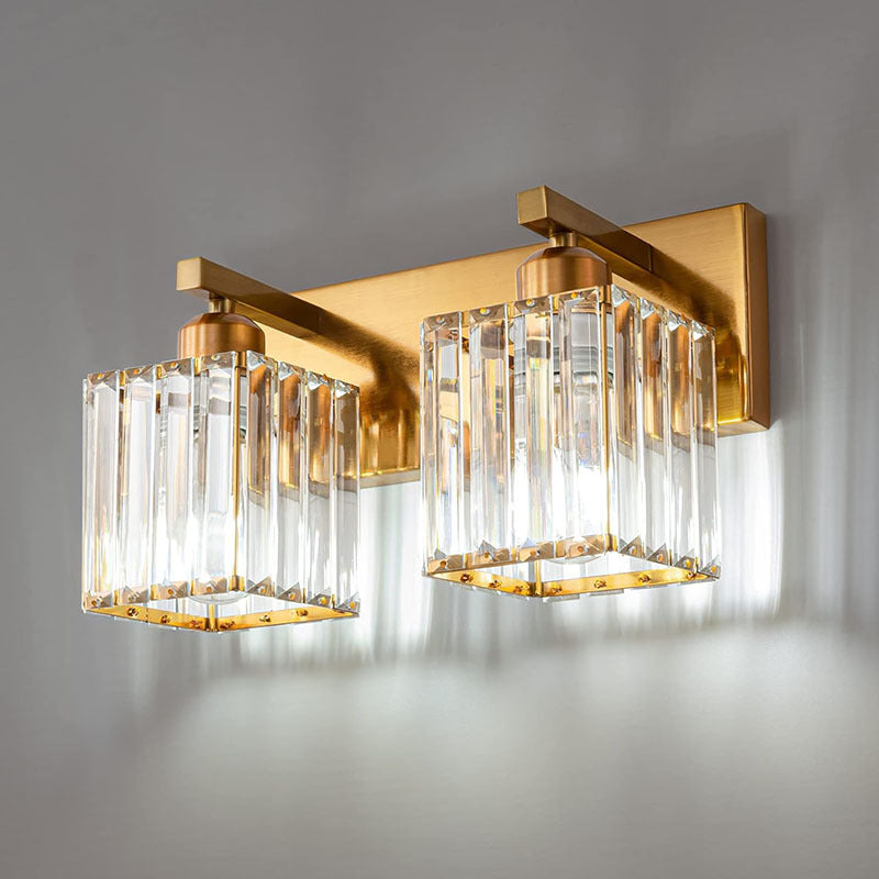 Square Metal Crystal Vanity 3-Light Wall Lamp