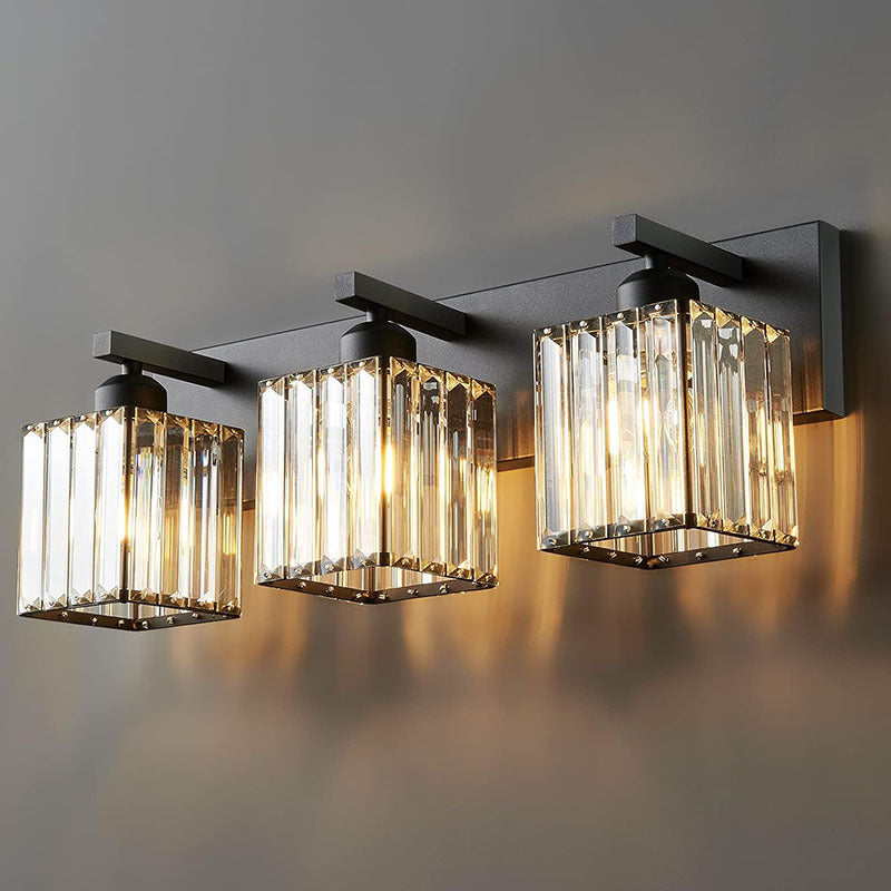 Square Metal Crystal Vanity 3-Light Wall Lamp