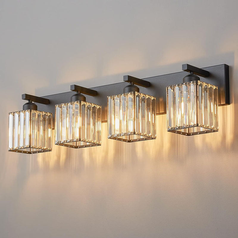 Square Metal Crystal Vanity 3-Light Wall Lamp