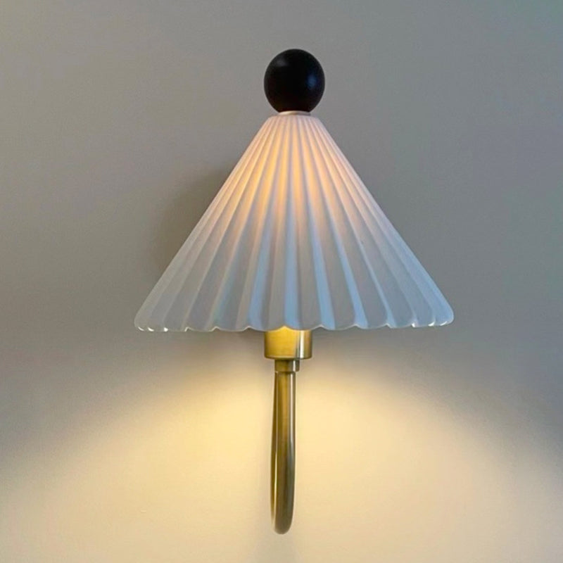 Pleated Umbrella-shaped Solid Wood Wall Lamp
