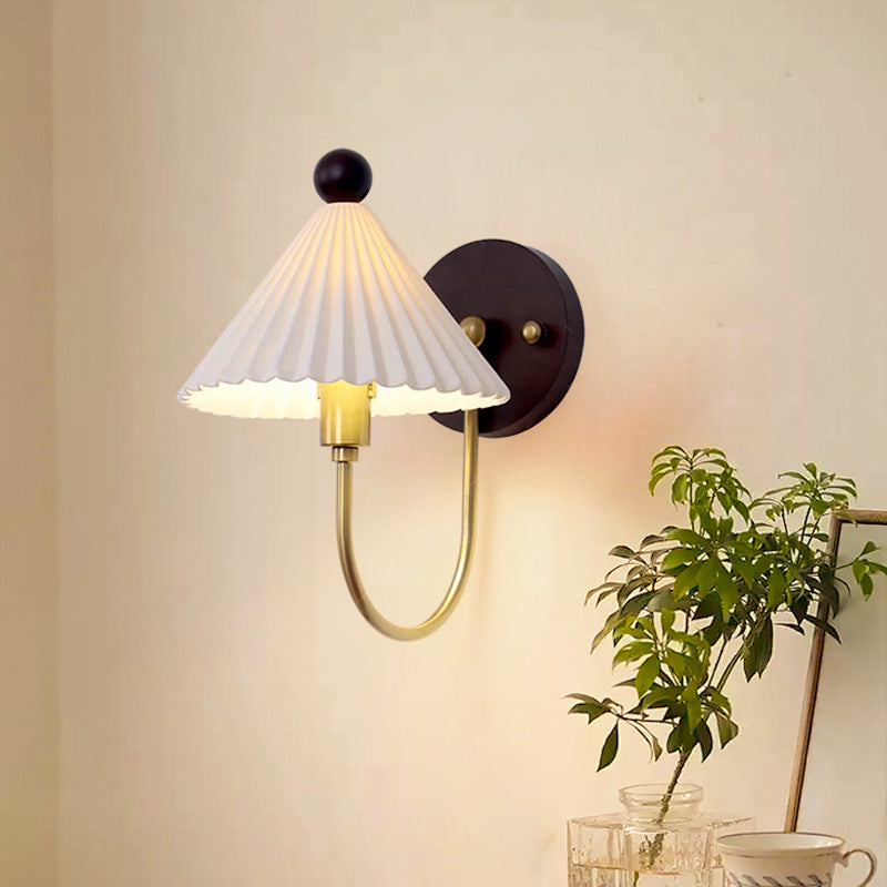 Pleated Umbrella-shaped Solid Wood Wall Lamp