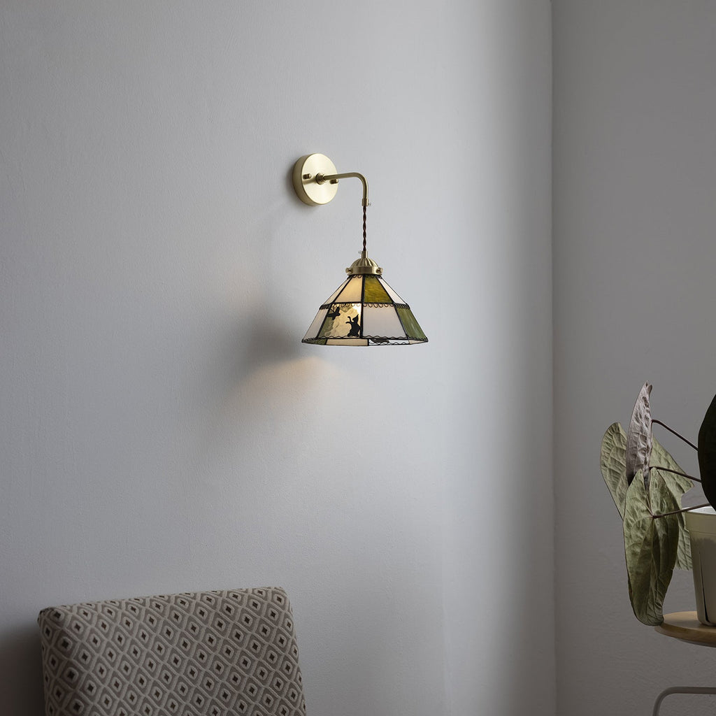Round Cat Pattern Brass Wall Lamp