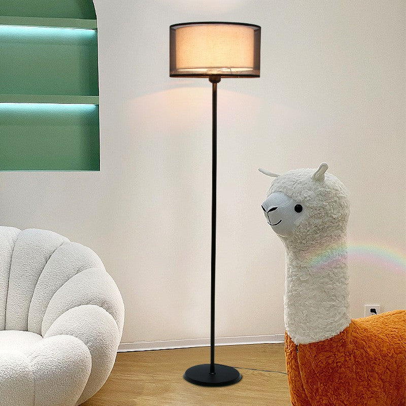 Double-Layer Cylindrical Metal Fabric Floor Lamp
